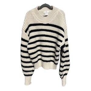 H&M Classic Black White‎ Striped Chunky Knit Sweater Women's Crewneck Size XS